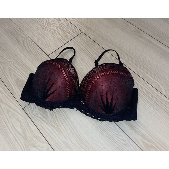 Jezebel J5028 Lace Push Up Bra Padded Underwire Womens 34C Pink Black - Picture 1 of 6